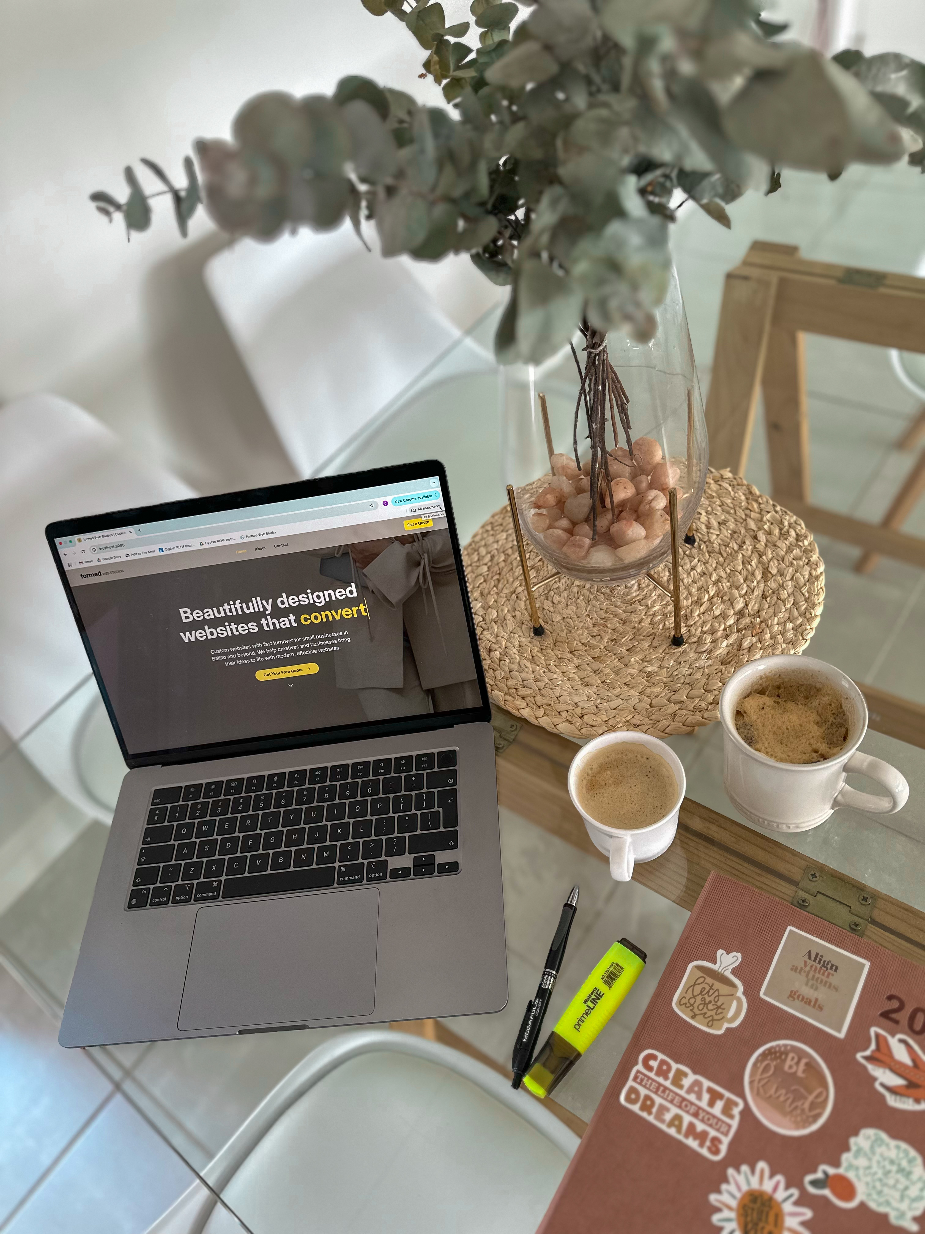 Workspace with laptop and coffee